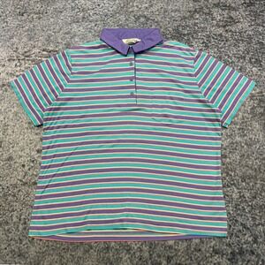 Vintage 80s Sears Polo Shirt Striped Size Medium Purple Blue Classic